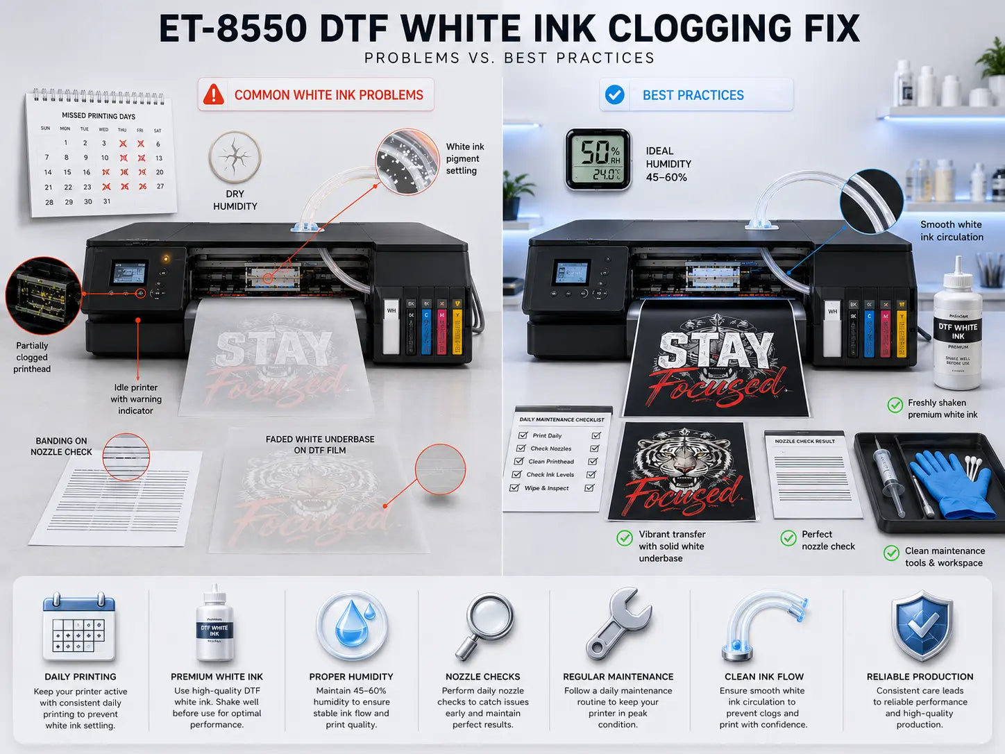 ET-8550 DTF White Ink Clogging Fix: How to Prevent It & Keep Your Printer Running