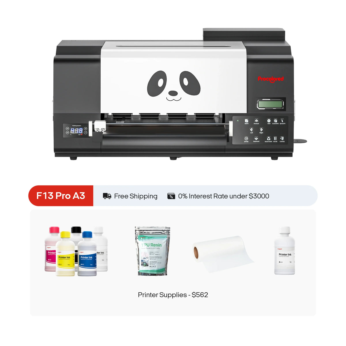 Procolored F13 Pro DTF (Direct-to-Film) A3 Dual Head XP600 Roll Printer, Supplies Starter Bundle