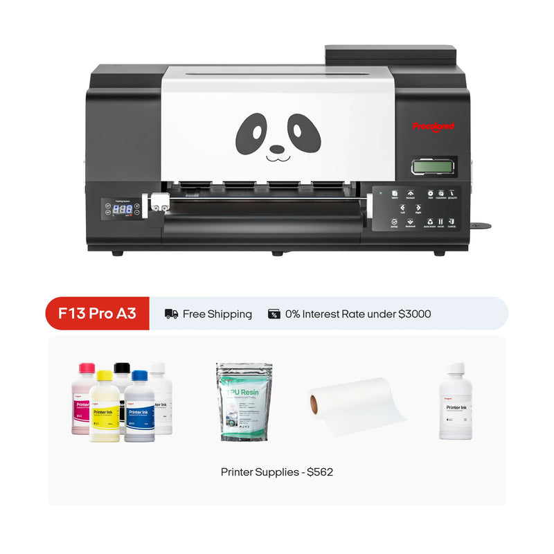 Procolored F13 Pro DTF (Direct-to-Film) A3 Dual Head XP600 Roll Printer, Supplies Starter Bundle