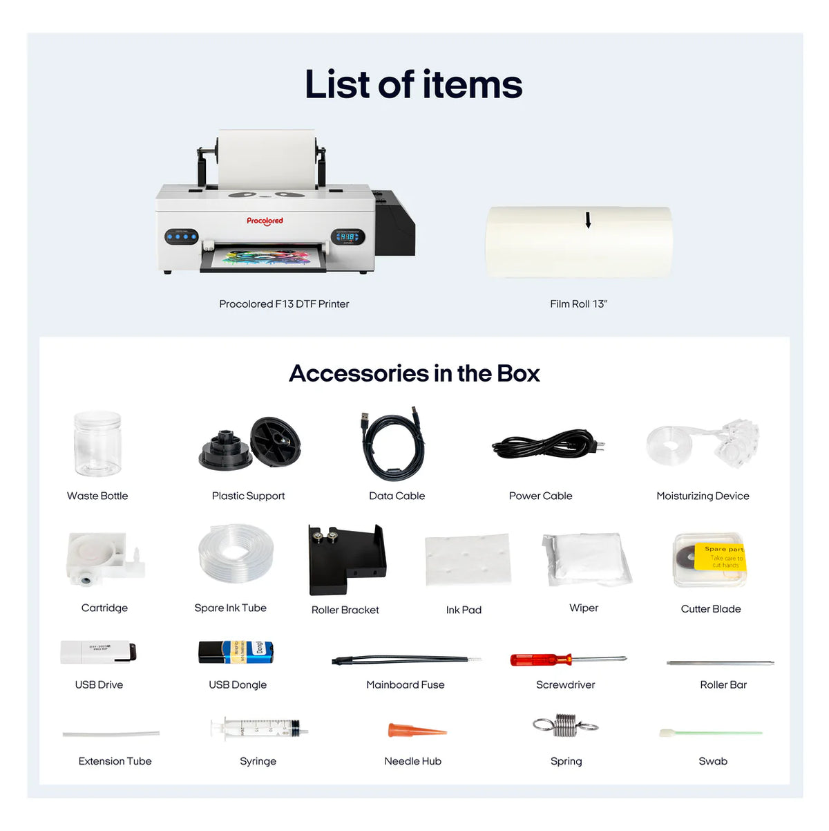 Procolored F13 DTF (Direct-to-Film) A3 L1800 Roll Printer, Supplies Starter Bundle