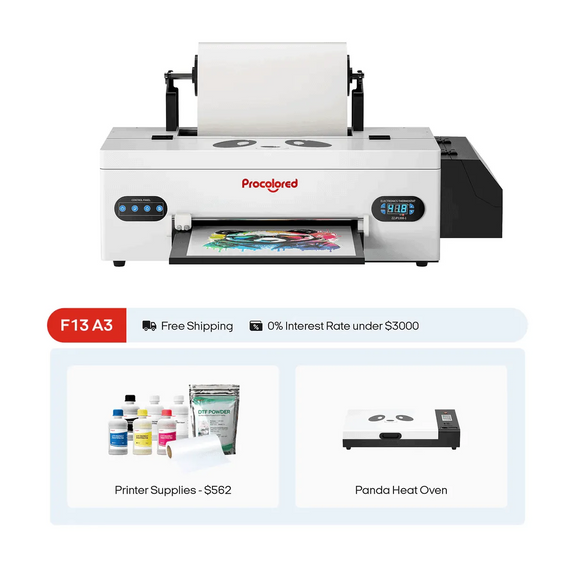 Procolored F13 DTF (Direct-to-Film) A3 L1800 Roll Printer, Supplies, Oven Professional Bundle