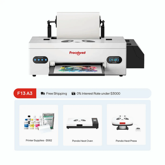 Procolored F13 DTF (Direct-to-Film) A3 L1800 Roll Printer, Supplies, Oven, Heat Press Professional Plus Bundle