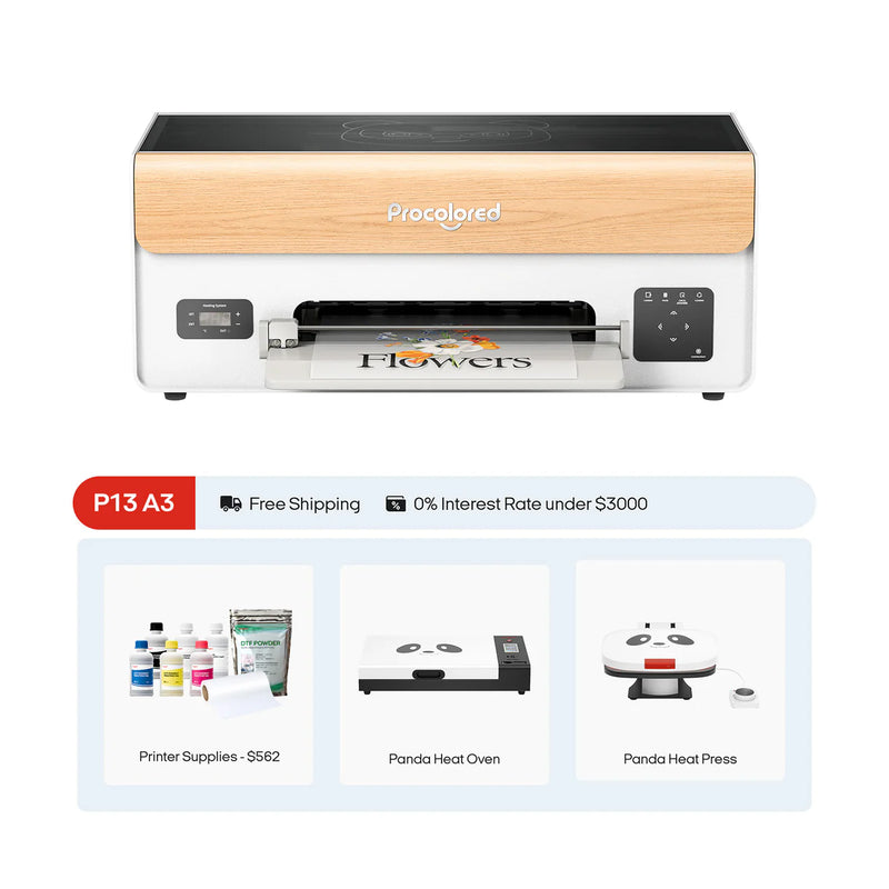 Procolored P13 Win DTF (Direct-to-Film) A3 XP600 (6 Channel) Roll Printer, Supplies, Oven, Heat Press Professional Bundle