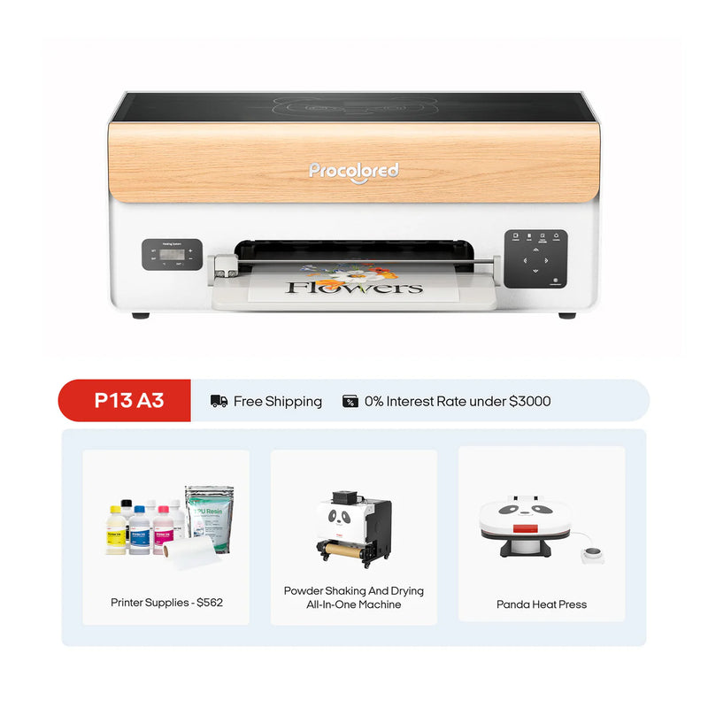 Procolored P13 Win DTF (Direct-to-Film) A3 XP600 (6 Channel) Roll Printer, Supplies, Shaker, Heat Press Professional Plus Bundle