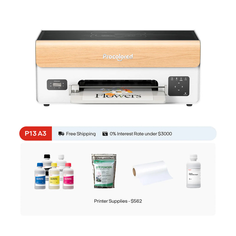 Procolored P13 Win DTF (Direct-to-Film) A3 XP600 (6 Channel) Roll Printer, Supplies Starter Bundle