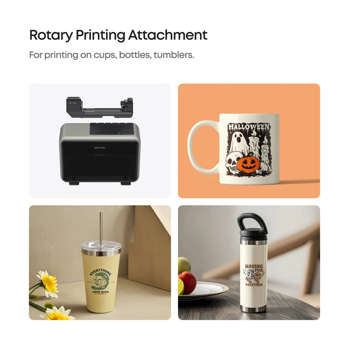 EUFY Rotary Printing Attachment – V7220 | Auto Leveling 360° UV Printing for Cylinders & Cones