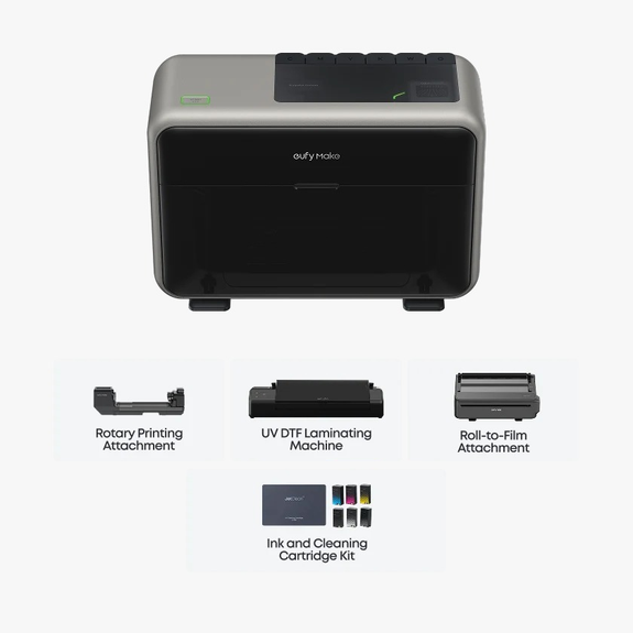 eufyMake E1 - 3D-Texture UV Printer Deluxe Bundle (UV Printer E1 + Ink Kit  +DTF Laminator+ Rotary +Roll-to-Film)