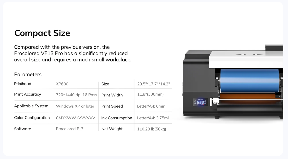 Procolored VF13 Pro Panda UV DTF Printer 13" A3+ Dual XP600 2-in-1
