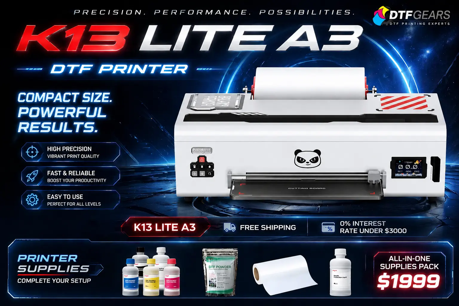 Procolored K13 Lite DTF (Direct-to-Film) A3 – 13” Roll Printer + Supplies Starter Bundle