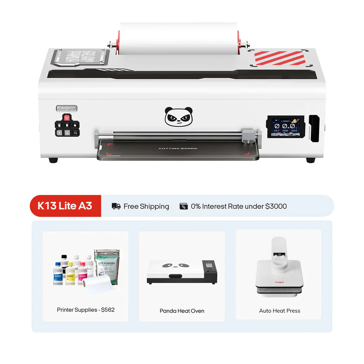 Procolored K13 Lite DTF (Direct-to-Film) A3 - 13” Roll Printer + Supplies + Oven + Heat Press Professional Plus Bundle