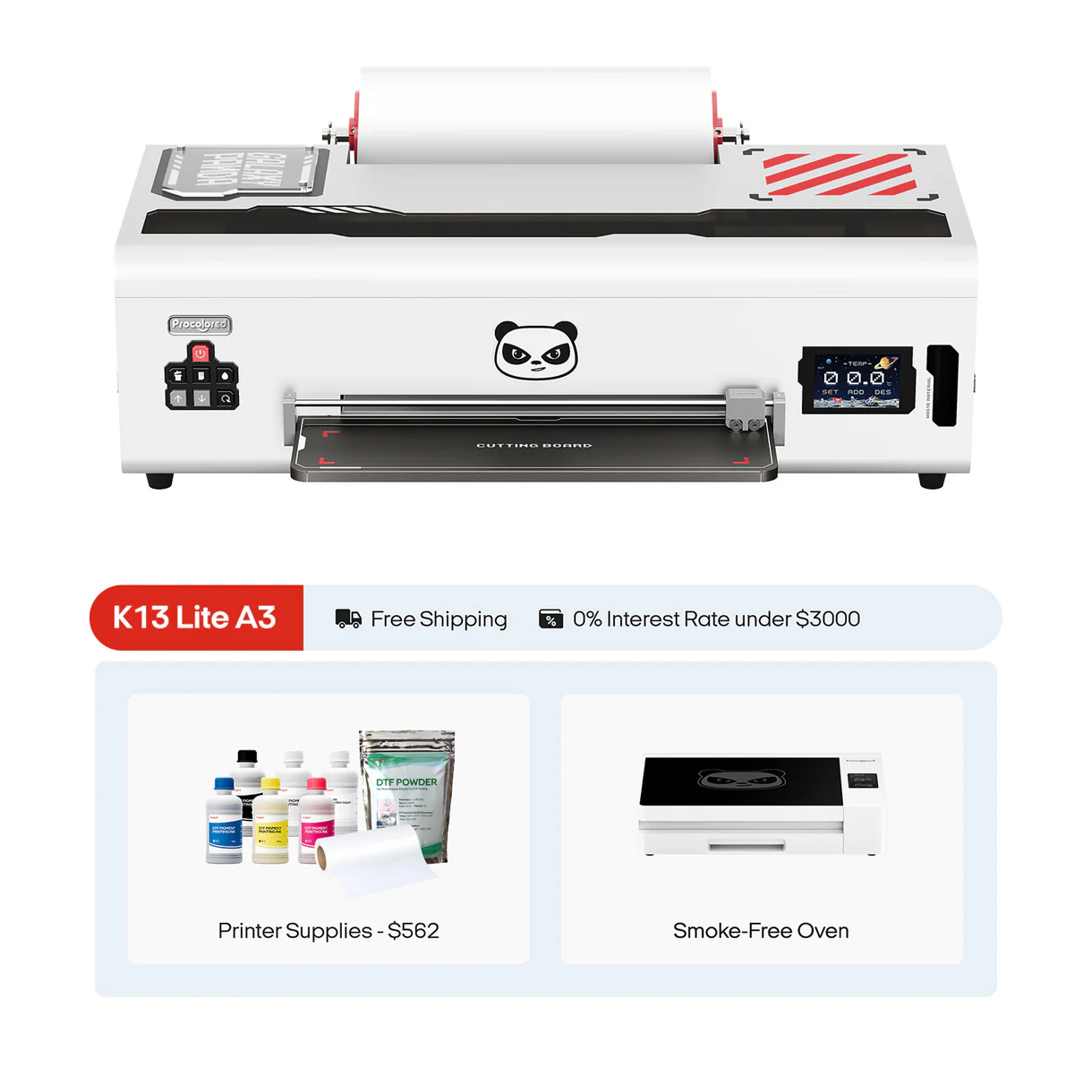 Procolored K13 Lite DTF (Direct-to-Film) A3 - 13” Roll Printer + Supplies + Smokeless Oven Deluxe Bundle