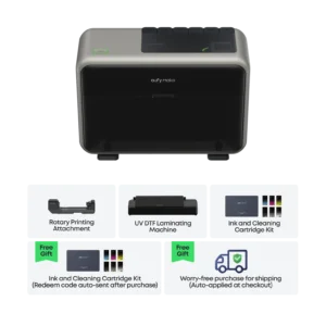 eufyMake E1 - 3D-Texture UV Printer Deluxe Bundle ( Ink and Cleaning Cartridges + Rotary attachments + UV-DTF Laminator unit )